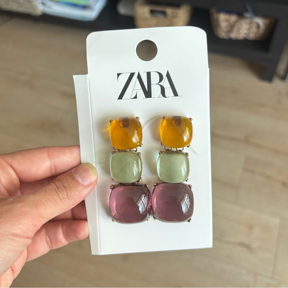 ✨NWT✨ Zara multicolor crystal square drop earrings